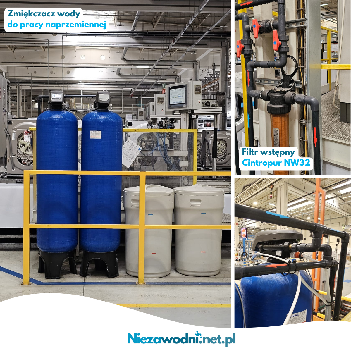 Podwójny zmiękczacz wody do pracy naprzemiennej zainstalowany w fabryce 