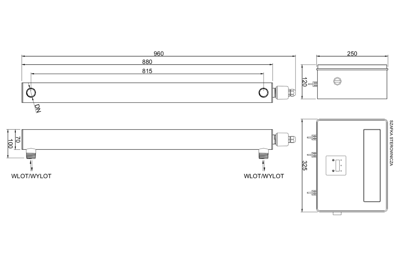 Lampa UV TMA D8-s - SCHEMAT  z wymiarami