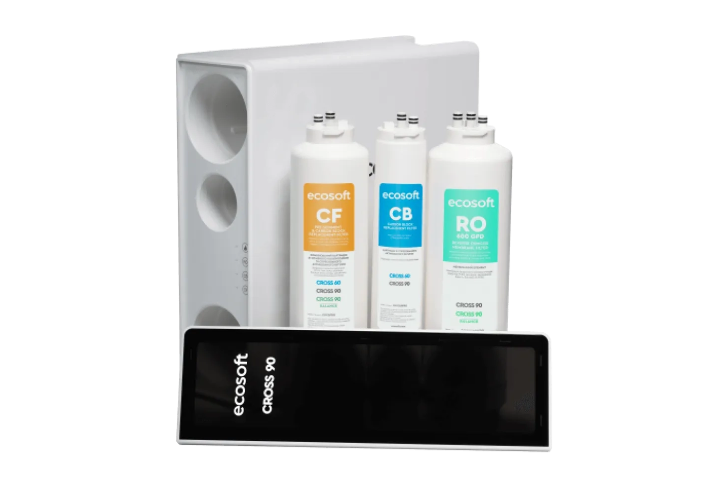 3 wkłady filtrujące i system odwróconej osmozy w karonikach