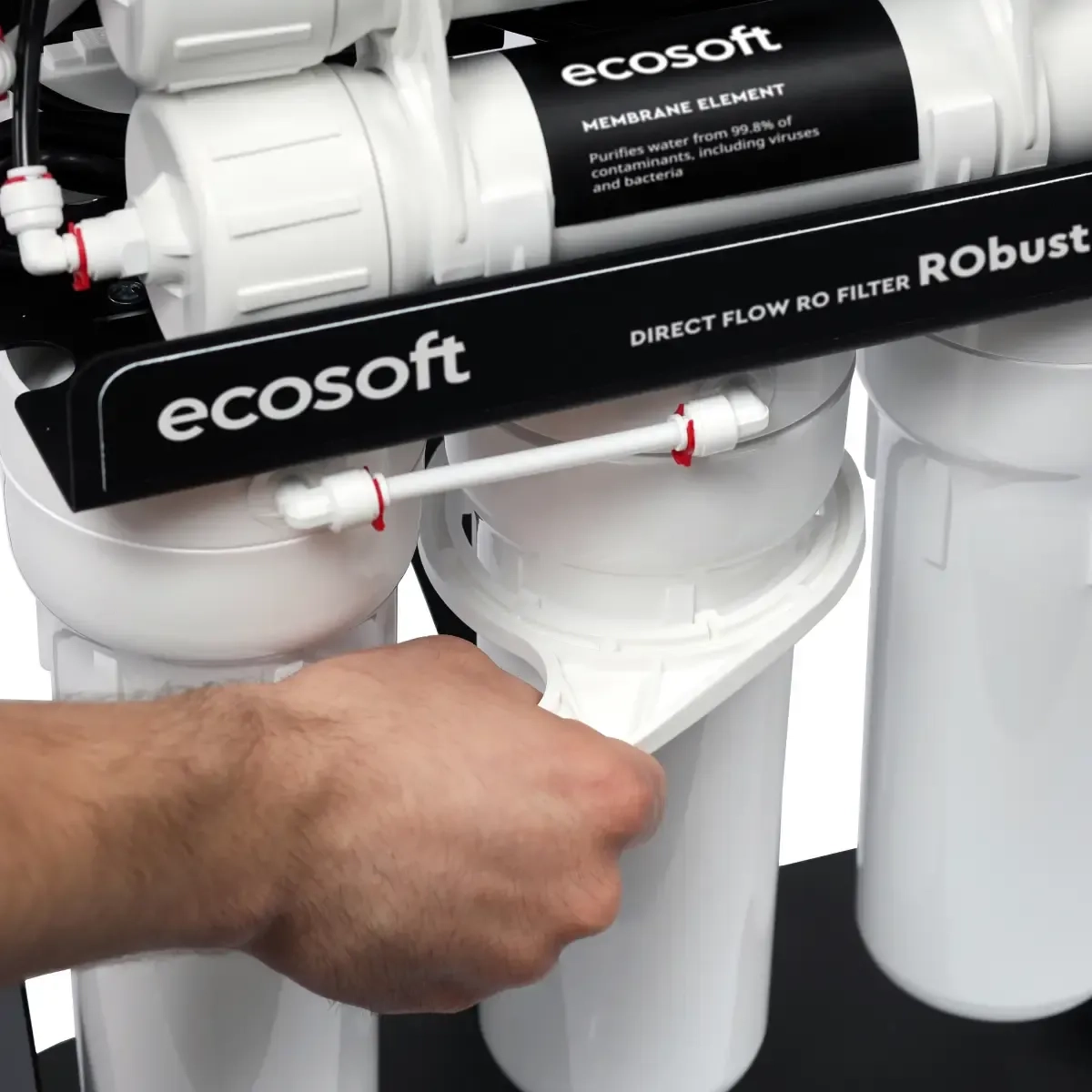 System odwróconej osmozy RoBust Mini - czarny stelaż, 3 białe korpusy filtrów i 3 membrany -  - podczas wymiany filtra