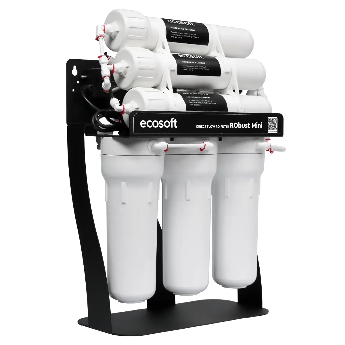 System odwróconej osmozy RoBust Mini - czarny stelaż, 3 białe korpusy filtrów i 3 membrany - od boku lewego