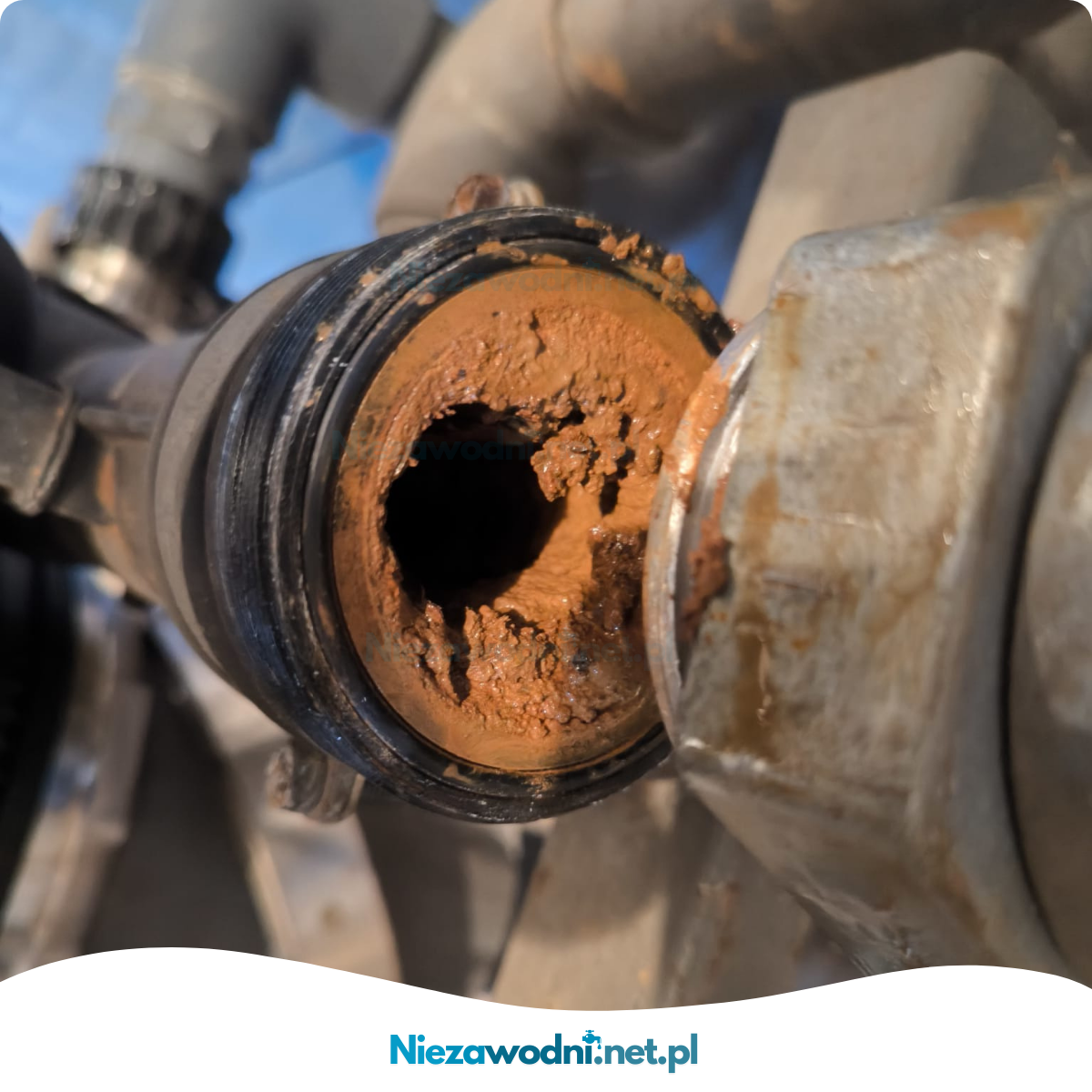 Żelazo w rurze oblepiło wnętrze rury wodnej