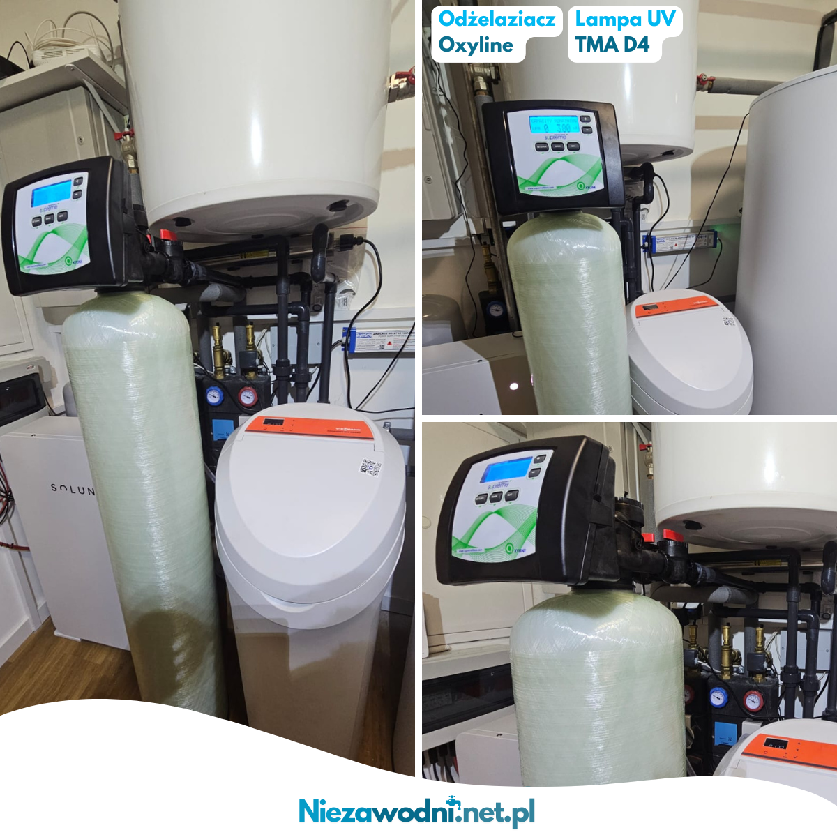 Odżelaziacz Oxyline Plus zainstalowany przed stacją wielofunkcyjną, ale za lampą UV TMA D4 - Realizacja Niezawodni.net.pl