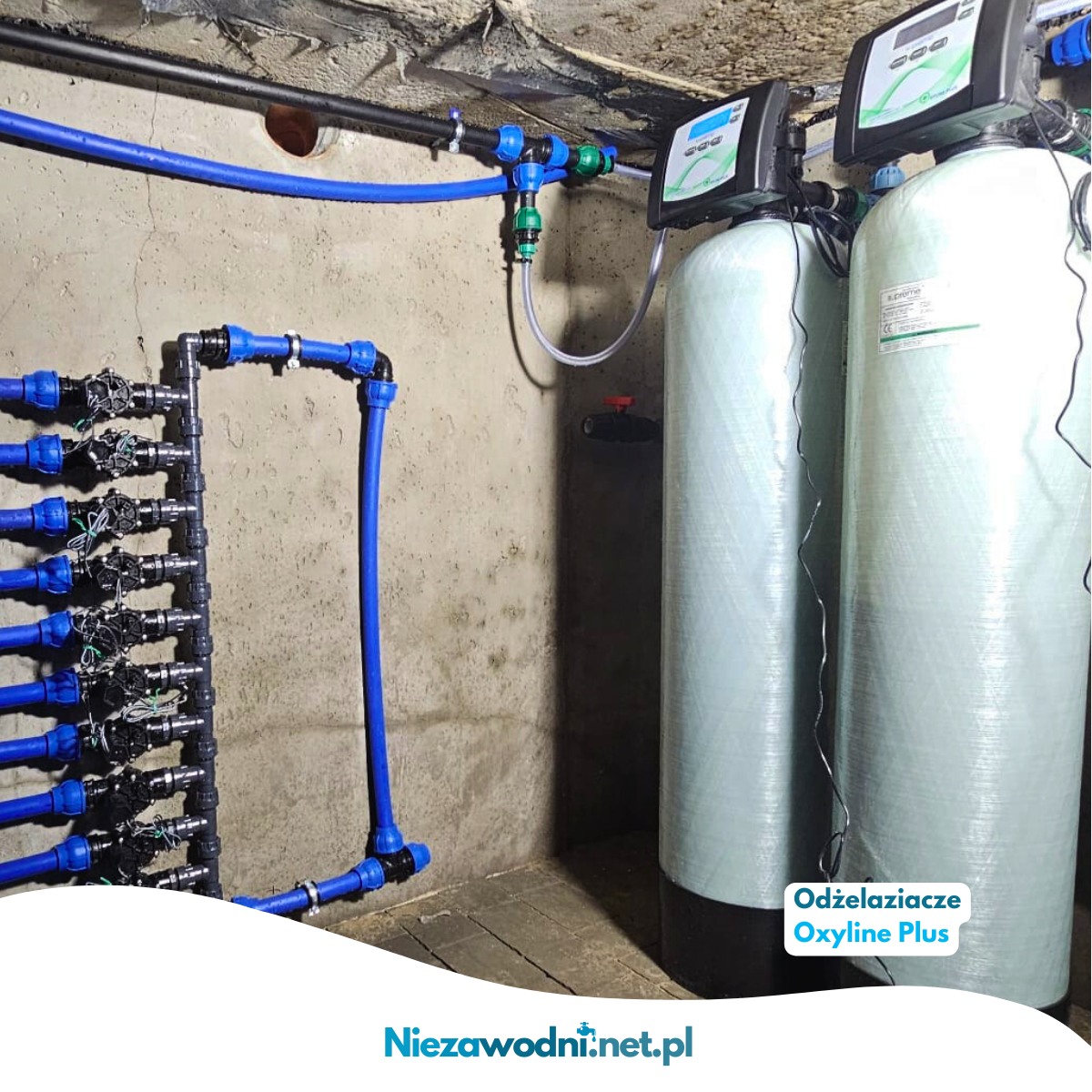 2 odżelaziacze oxyline plus zainstalwoane w piwnicy na potrzeby podlewania ogrodu