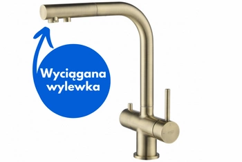 Bateria trójdrożna Apala Mosiądz Antyczny Blue Water - Z Podłączeniem Filtra Wody - Z Wyciąganym Kranem