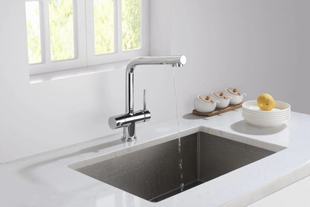 Crystal chrom Bateria czterodrożna z wylewką 360 Crystal Chrom Blue Water z podłączeniem wody filtrowanej