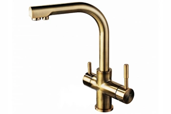 Bateria trójdrożna  dwuobwodowa Alabama 44 Antyczny Mosiądz Blue Water z podłączeniem filtra wody