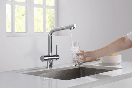 Crystal chrom Bateria czterodrożna z wylewką 360 Crystal Chrom Blue Water z podłączeniem wody filtrowanej