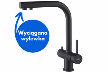 Bateria trójdrożna Czarna Apala Black Blue Water - Z Podłączeniem Filtra Wody - Z Wyciąganym Kranem