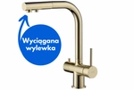 Bateria trójdrożna Apala Złoto Blue Water - Z Podłączeniem Filtra Wody - Z Wyciąganym Kranem